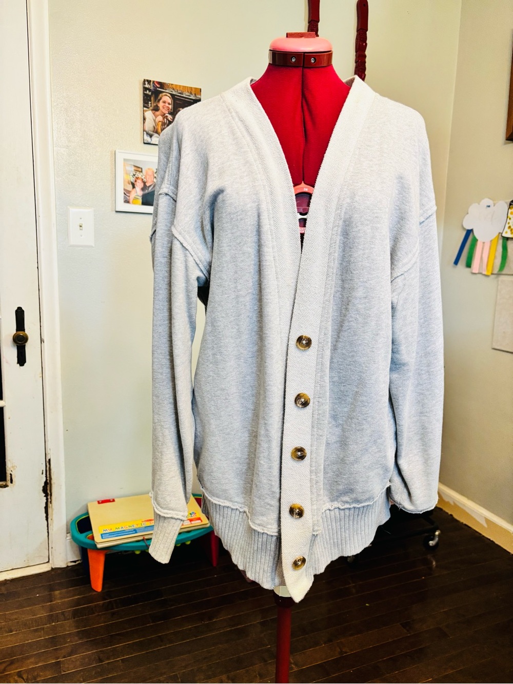 Light Gray Button-Front Women's Cardigan Sweater